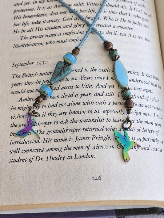 Hummingbird Beaded Bookmark, Pollinator Dragonfly Bookmark