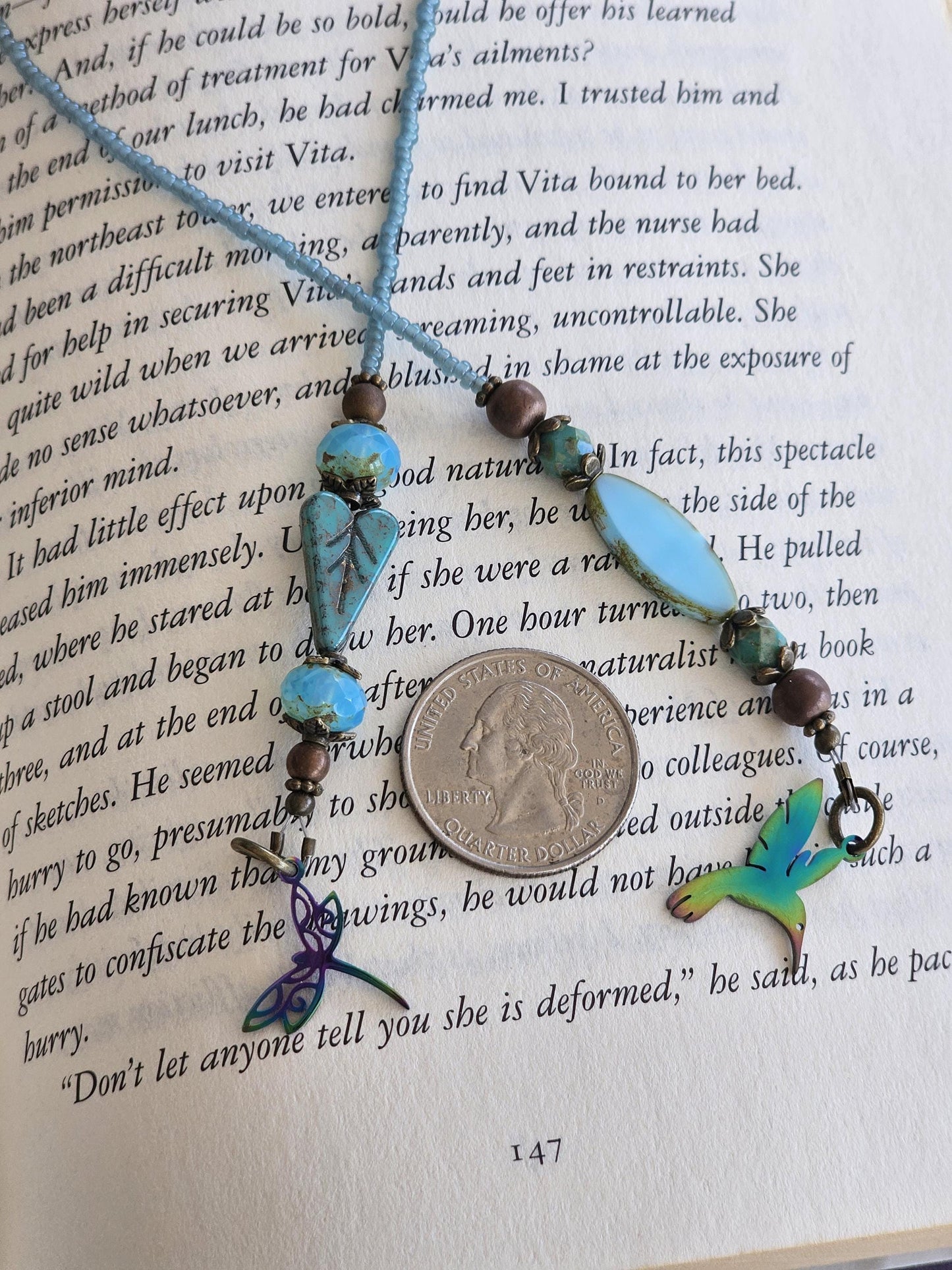 Hummingbird Beaded Bookmark, Pollinator Dragonfly Bookmark