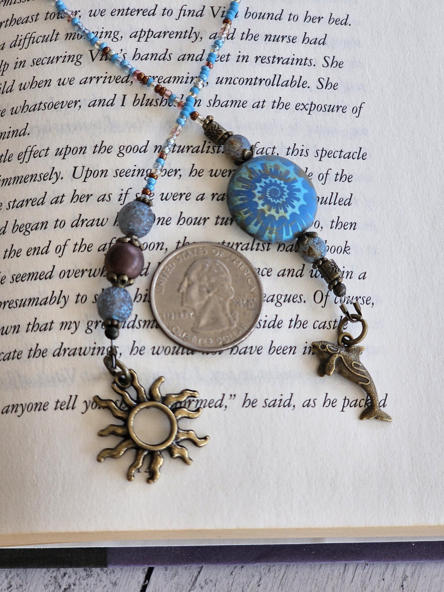 Glass Beaded Ammonite Bookmark, Ancient Ocean Book Thong Reader Gift