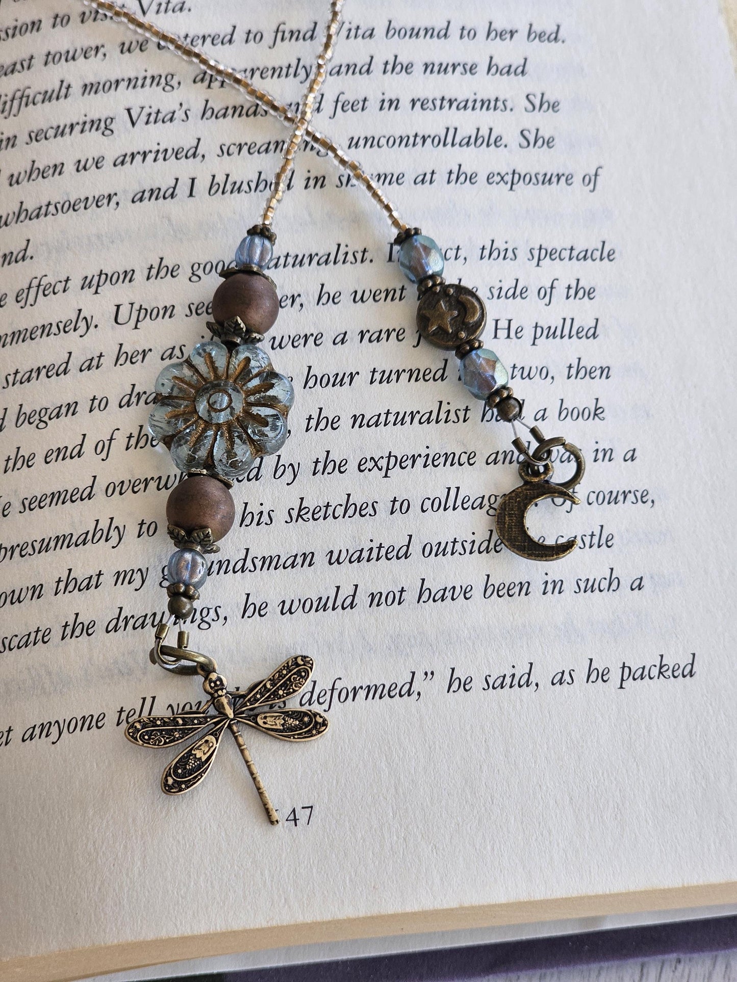 Moon Flower Beaded Bookmark, Nature Themed Reader Gift