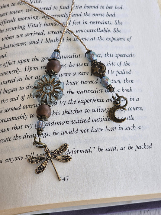 Moon Flower Beaded Bookmark, Nature Themed Reader Gift