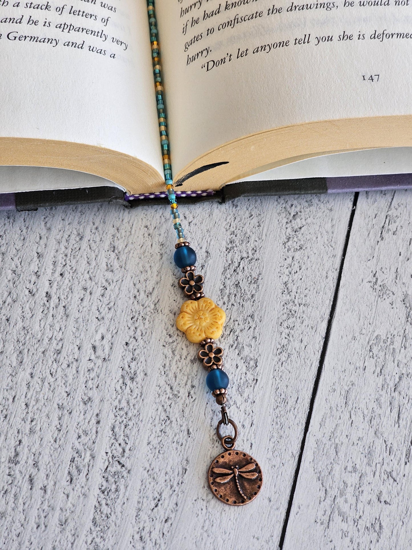 Summer Theme Bookmark, Sun and Dragonfly Book Thong