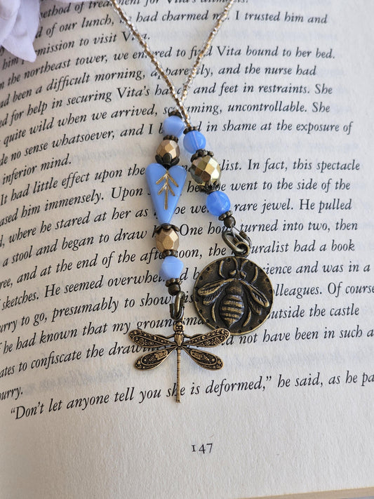 Blue Heart Reader Gift With Pollinator Charms