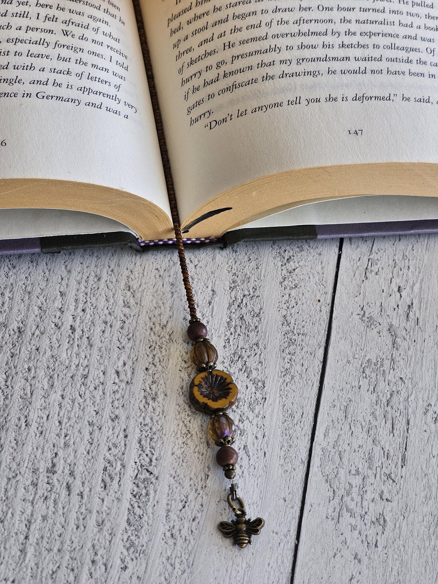 Bee Theme Bookmark Features Czech Flower Bead