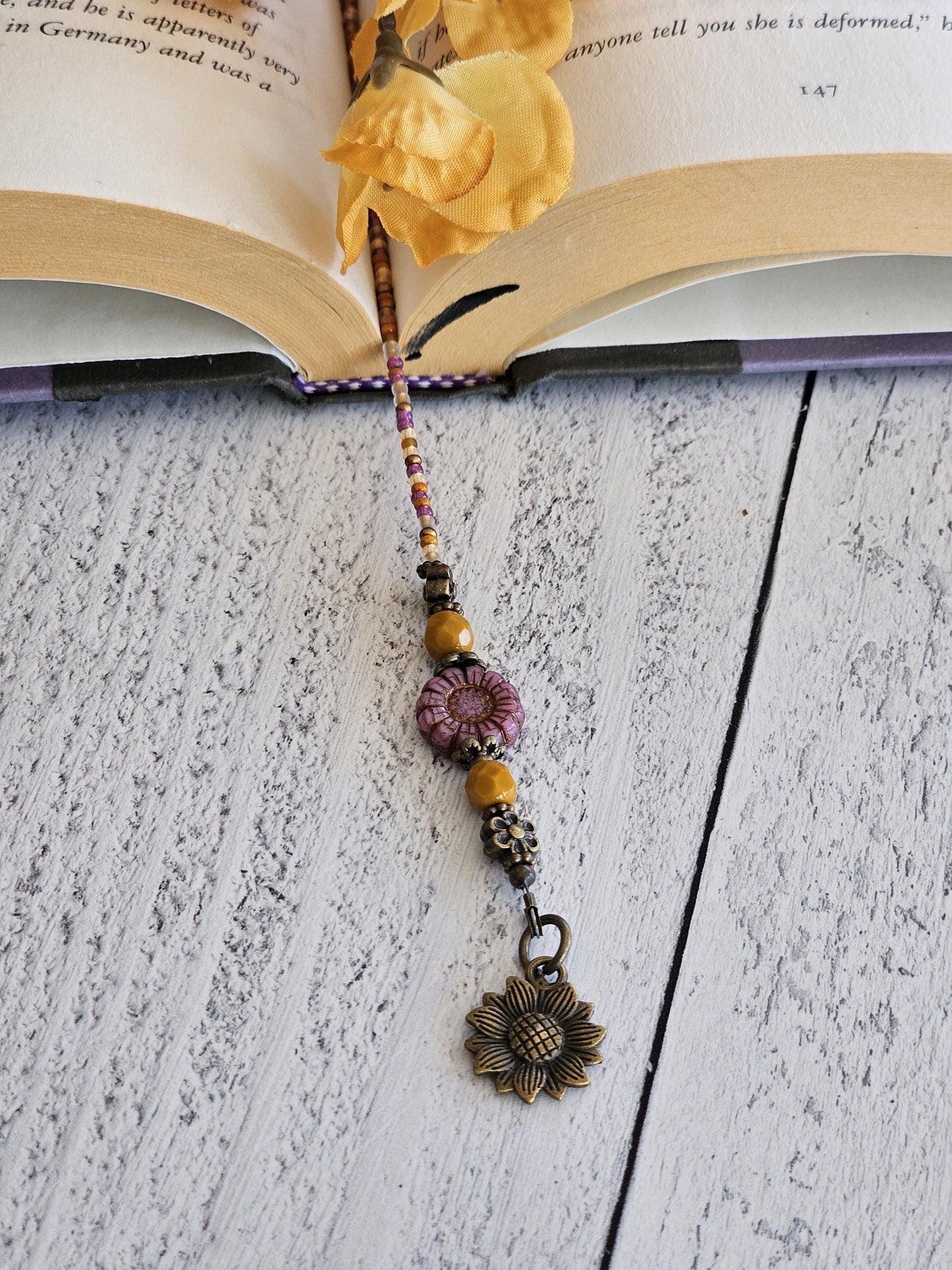 Sunflower Bookmark in Pink and Mustard, Great Reader Gift