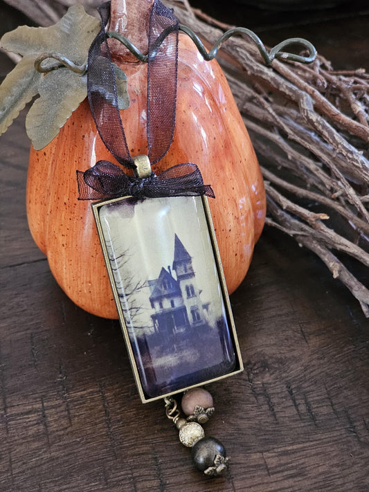 Creepy Derelict House Halloween Ornament, Spooky Decor