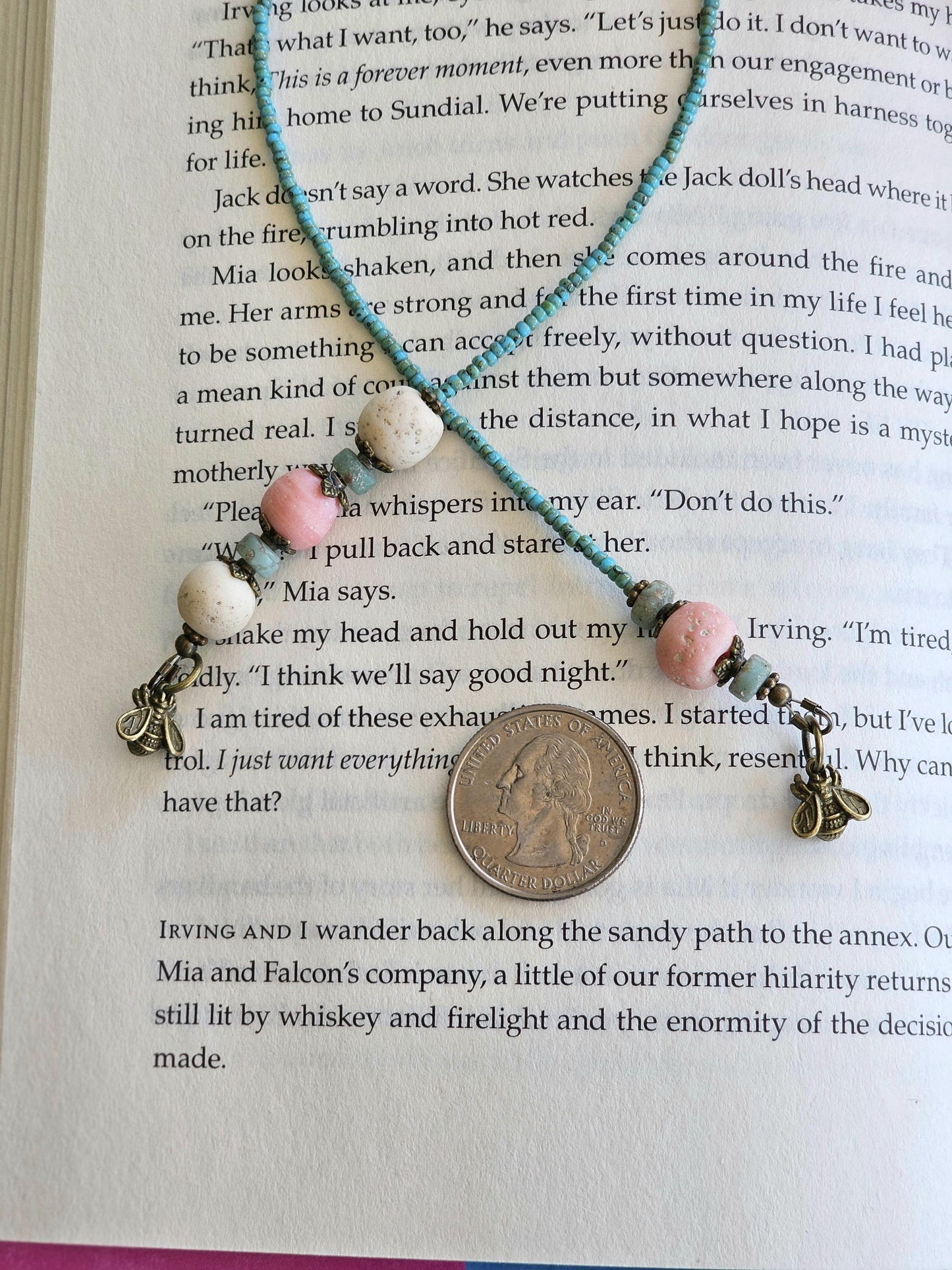 Organic Beaded Boho Style Bookmark With Bee Charms