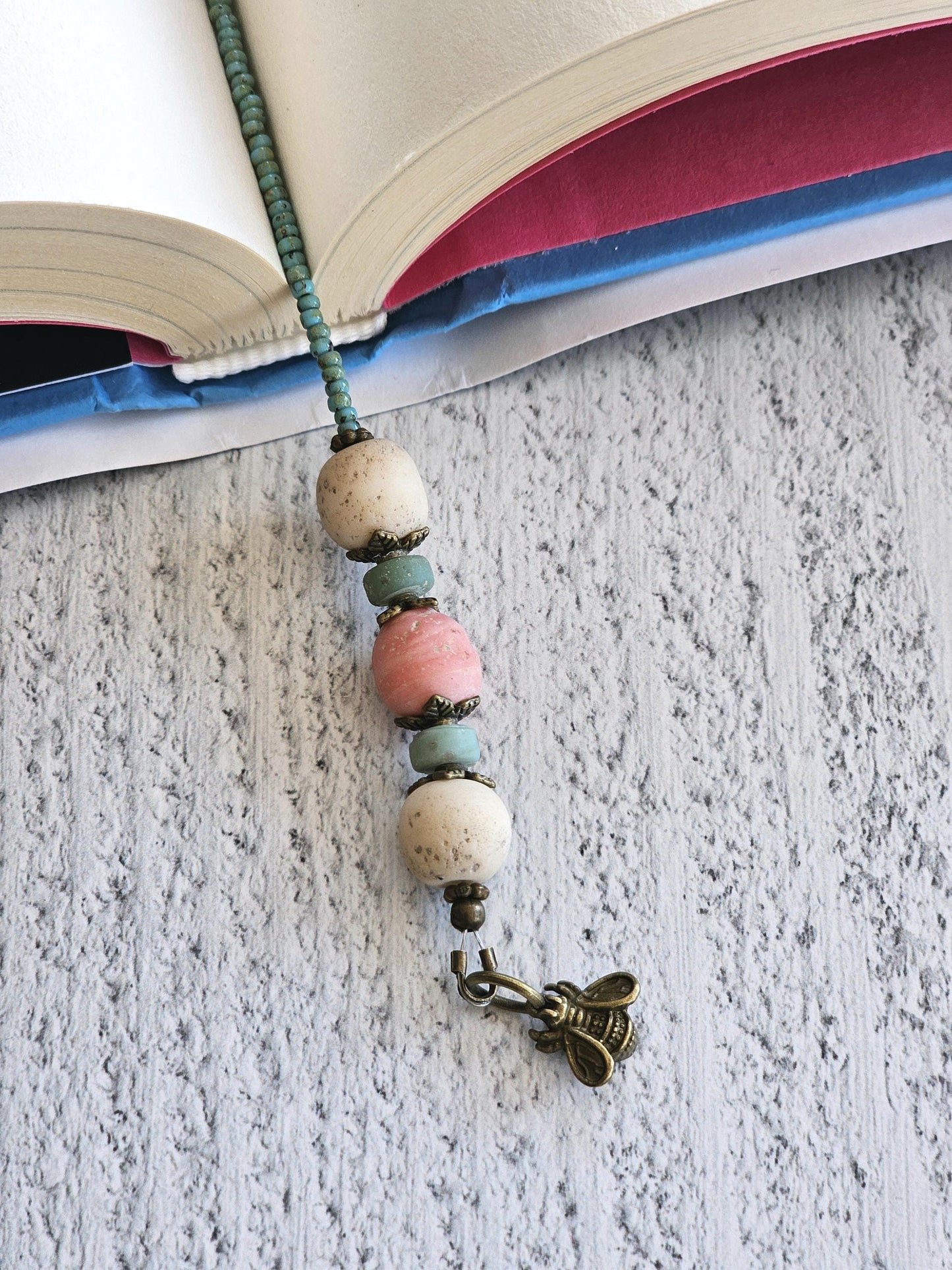 Organic Beaded Boho Style Bookmark With Bee Charms