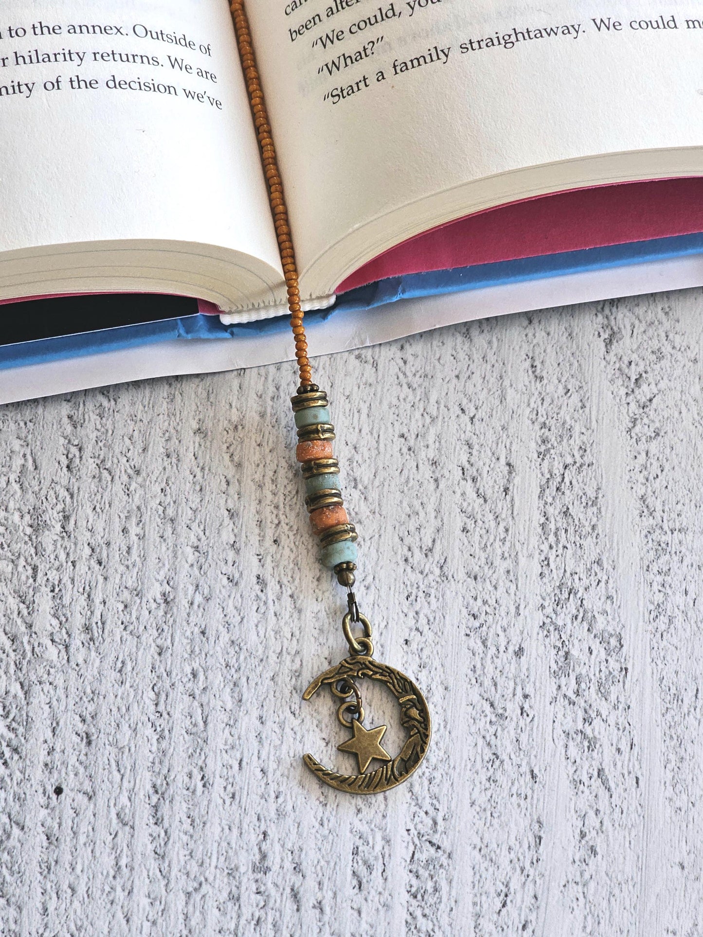 Moon Theme Bookmark, Organic Handmade Beads from Indonesia