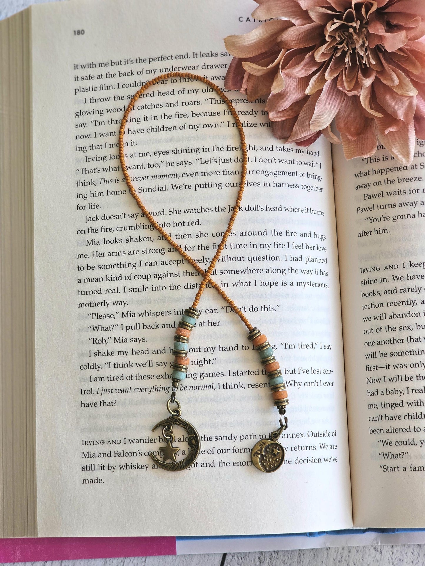 Moon Theme Bookmark, Organic Handmade Beads from Indonesia