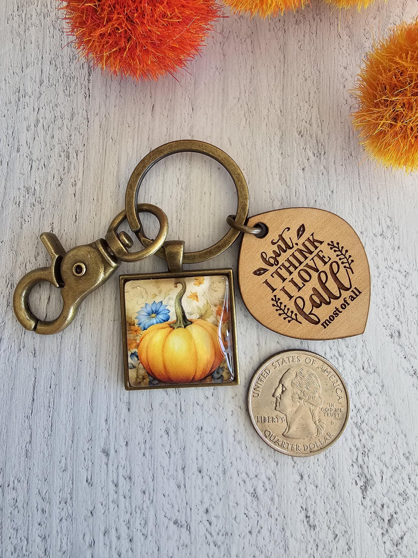 Fall Pumpkin Keychain, Autumn Key Ring, Love Fall