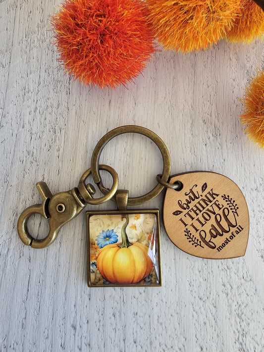 Fall Pumpkin Keychain, Autumn Key Ring, Love Fall