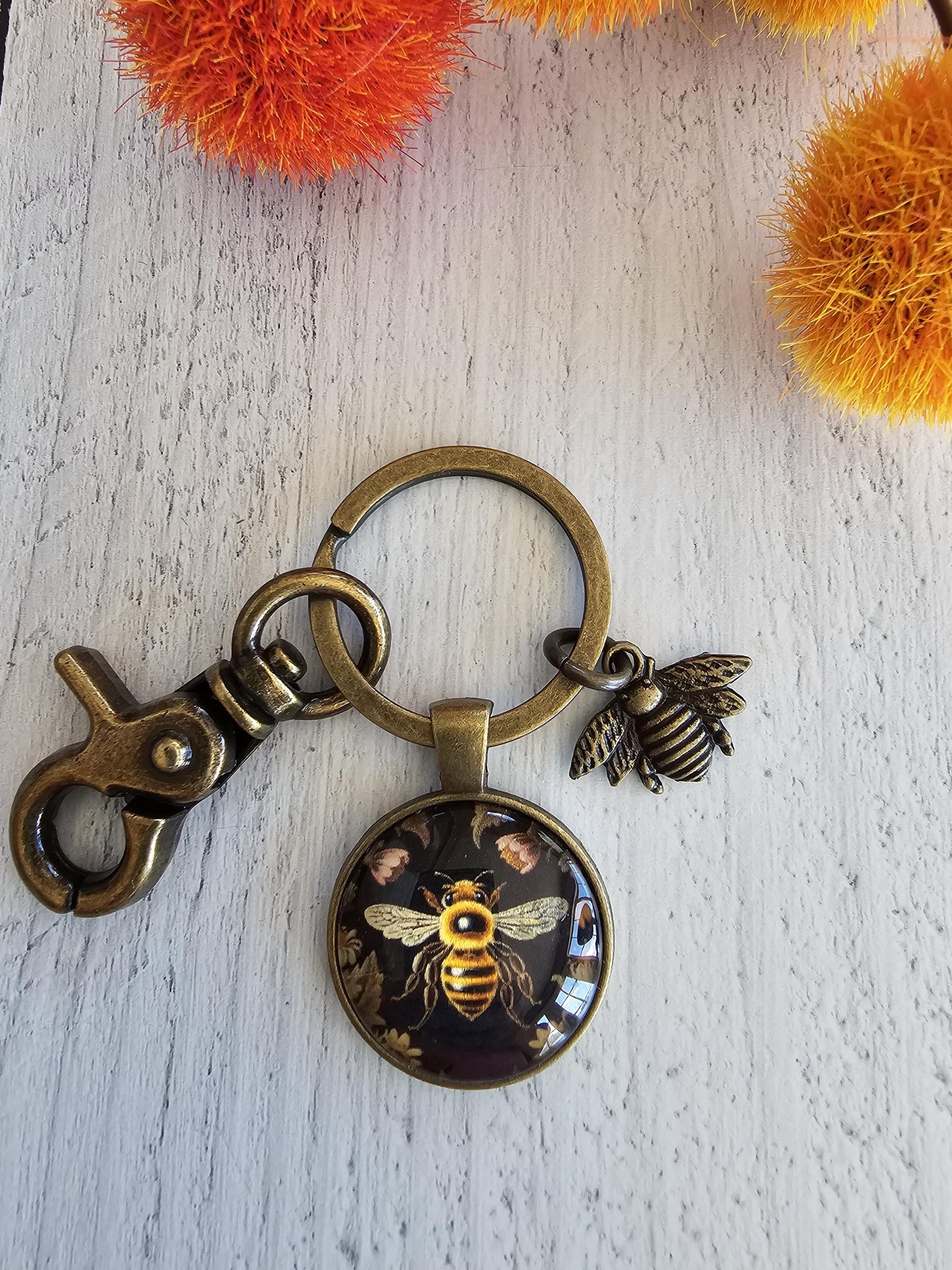 Bee Theme Keychain, Pollinator Key Ring, Bag Charm