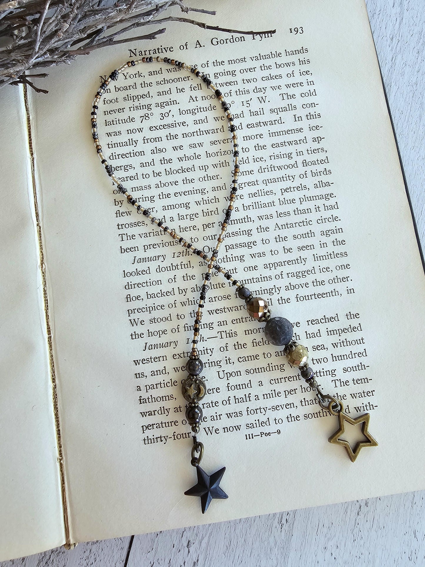 Moon, Asteroid Beaded Bookmark, Space Themed Book Thong