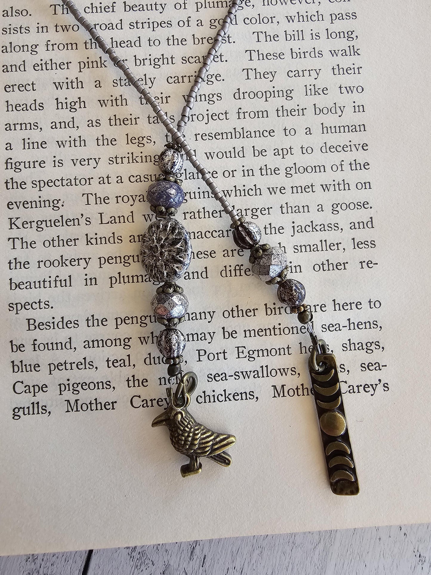 Raven Bookmark, Crow Reader Gift, Beaded Book Thong