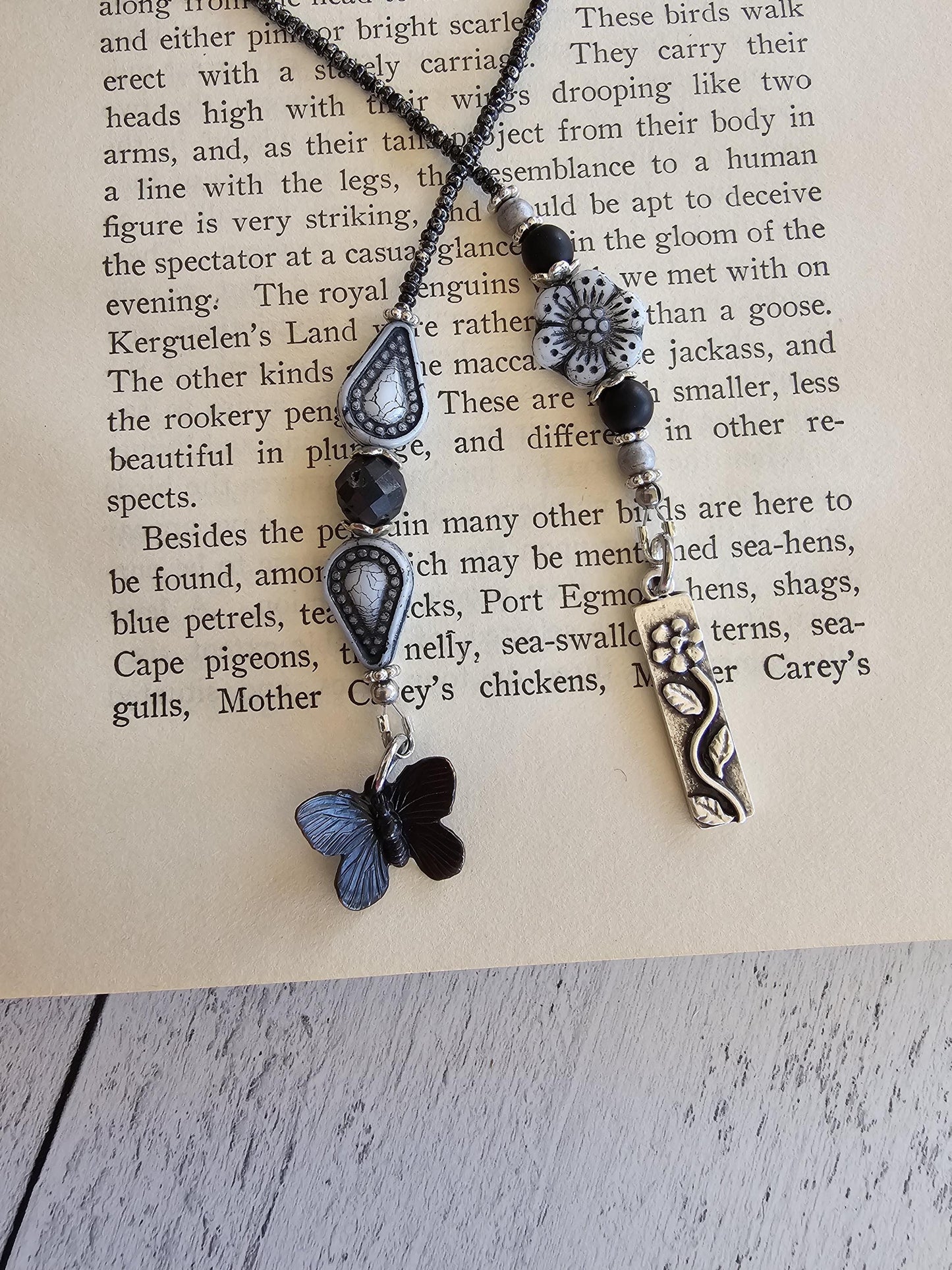 Dark Nature Bookmark, Black Butterfly Beaded Book Marker