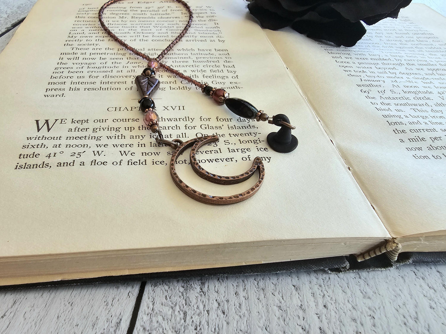 Black Witch Hat Bookmark, Copper Moon Reader Gift, Witchy Moon Book Thong