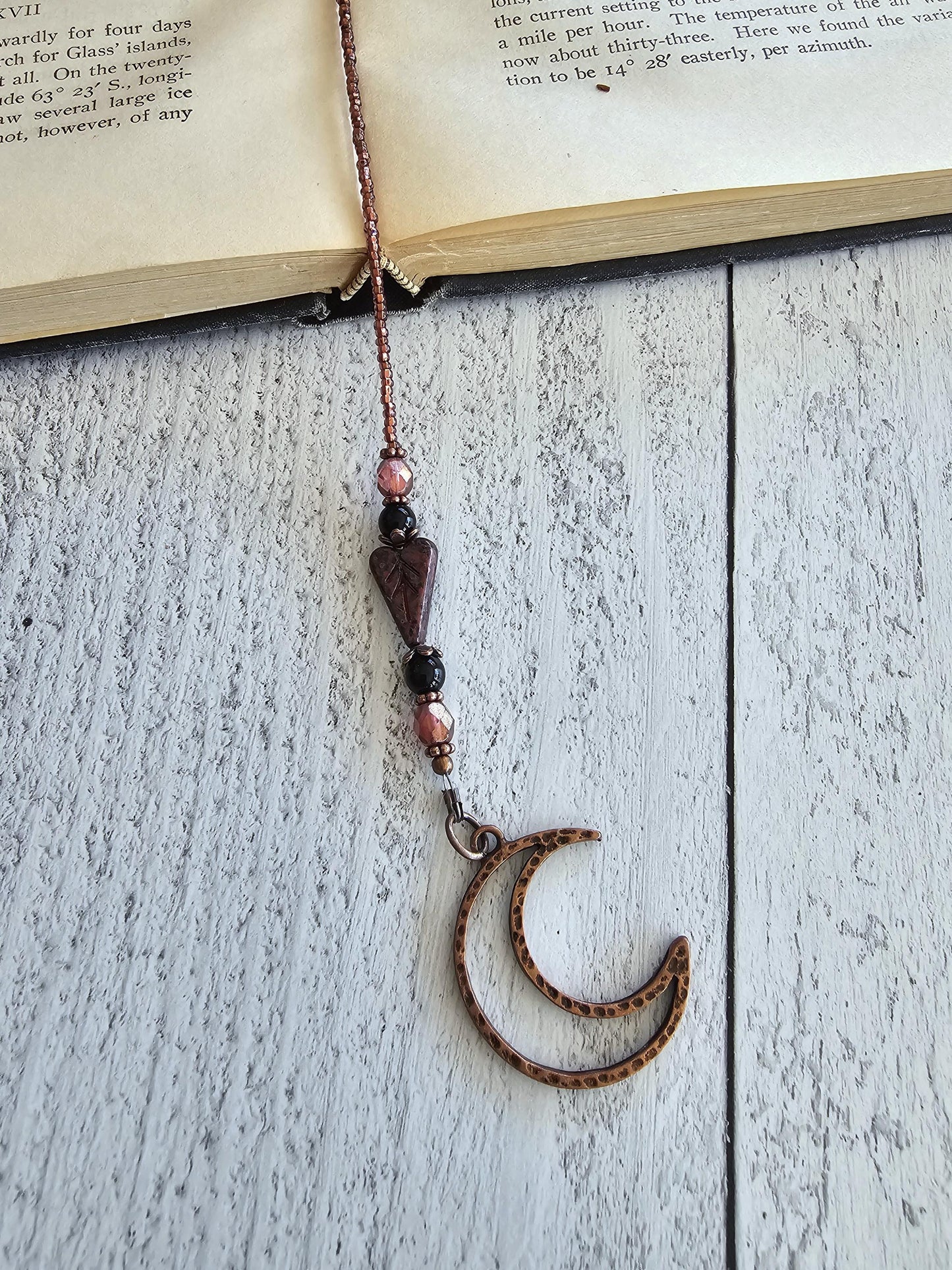 Black Witch Hat Bookmark, Copper Moon Reader Gift, Witchy Moon Book Thong