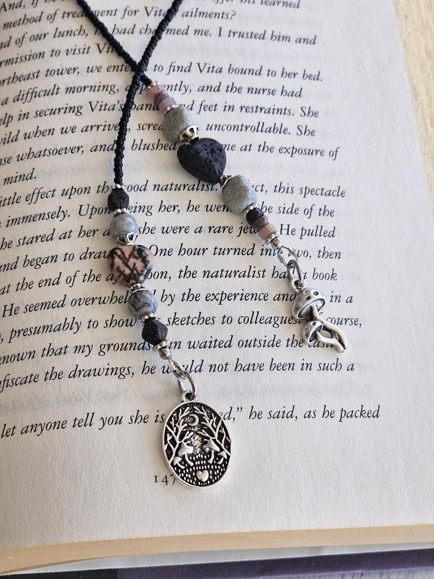 Rhodonite Heart Bookmark, Dark Mushroom Reader Gift