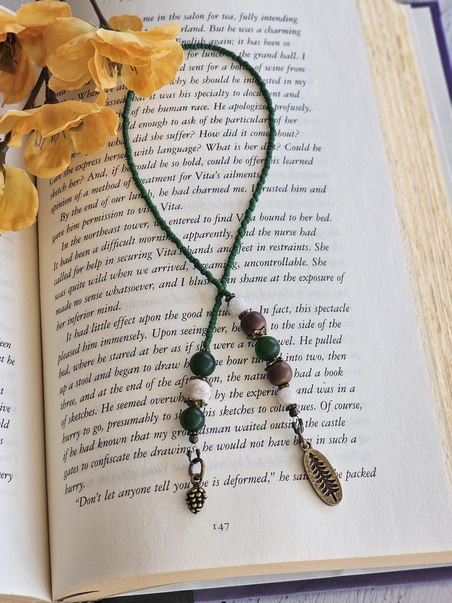 Woodsy Themed Bookmark, Natural Gemstone Reader Gift