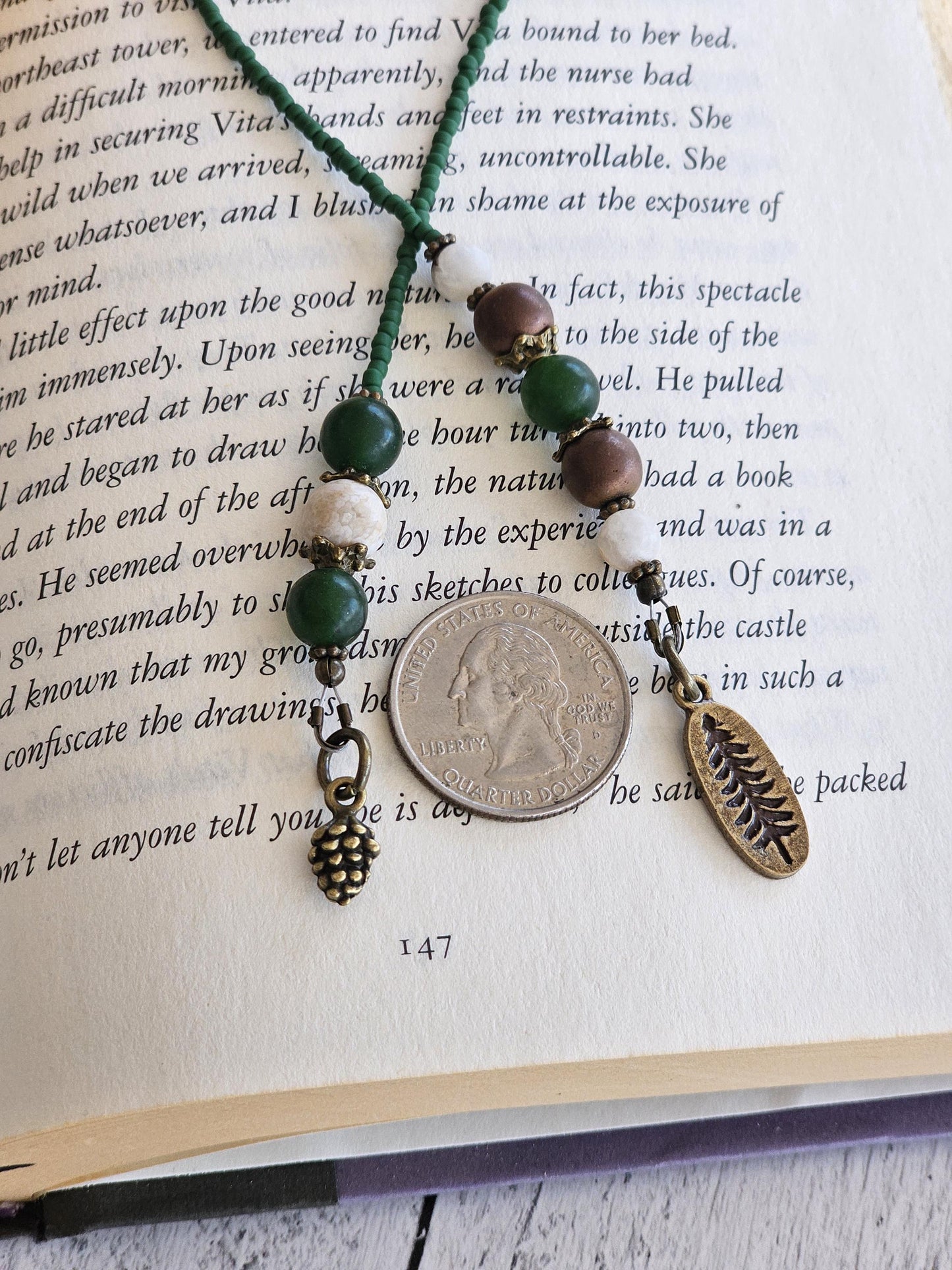 Woodsy Themed Bookmark, Natural Gemstone Reader Gift