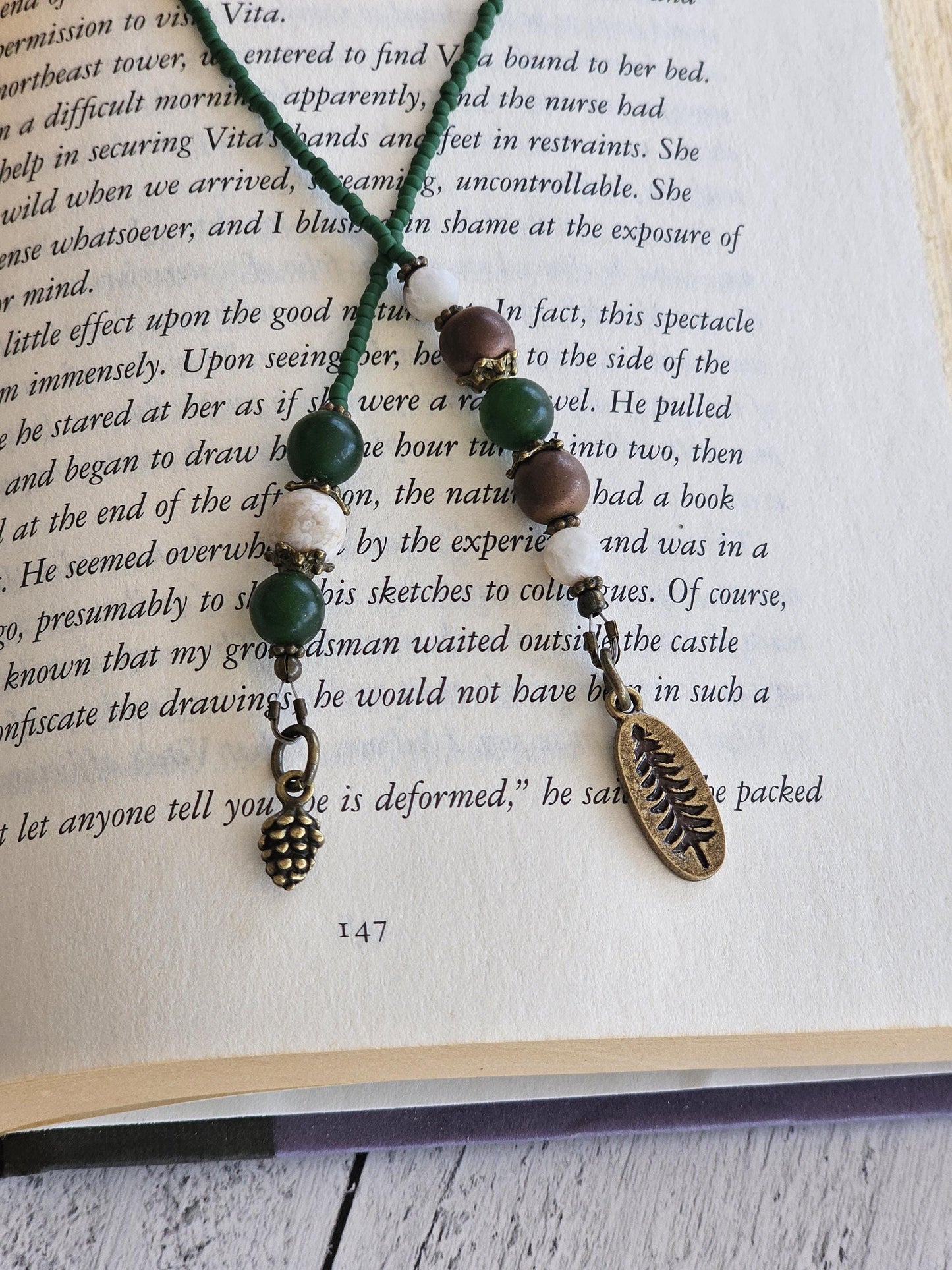 Woodsy Themed Bookmark, Natural Gemstone Reader Gift