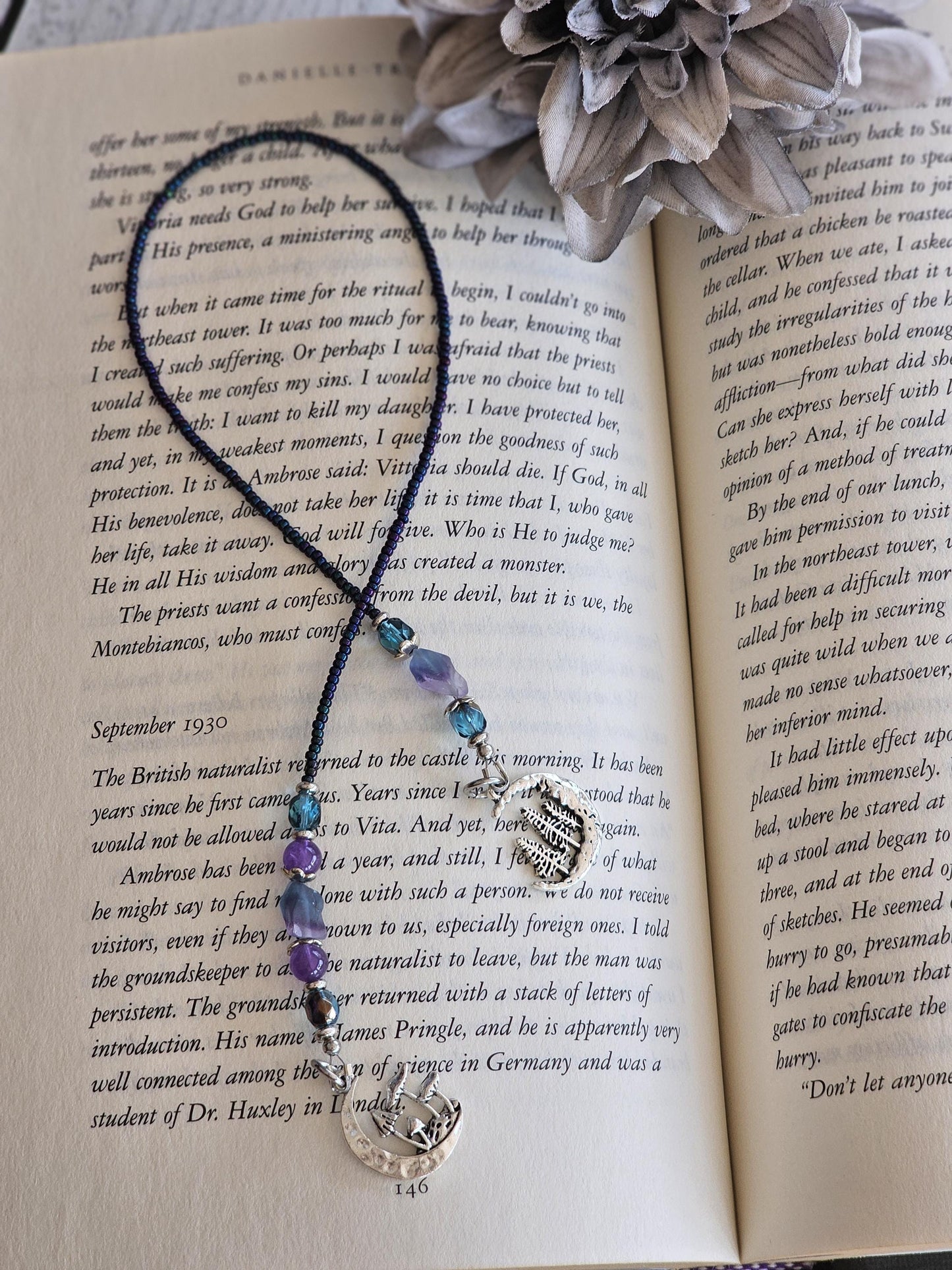 Matte Fluorite Beaded Bookmark, Unique Gemstone Reader Gift