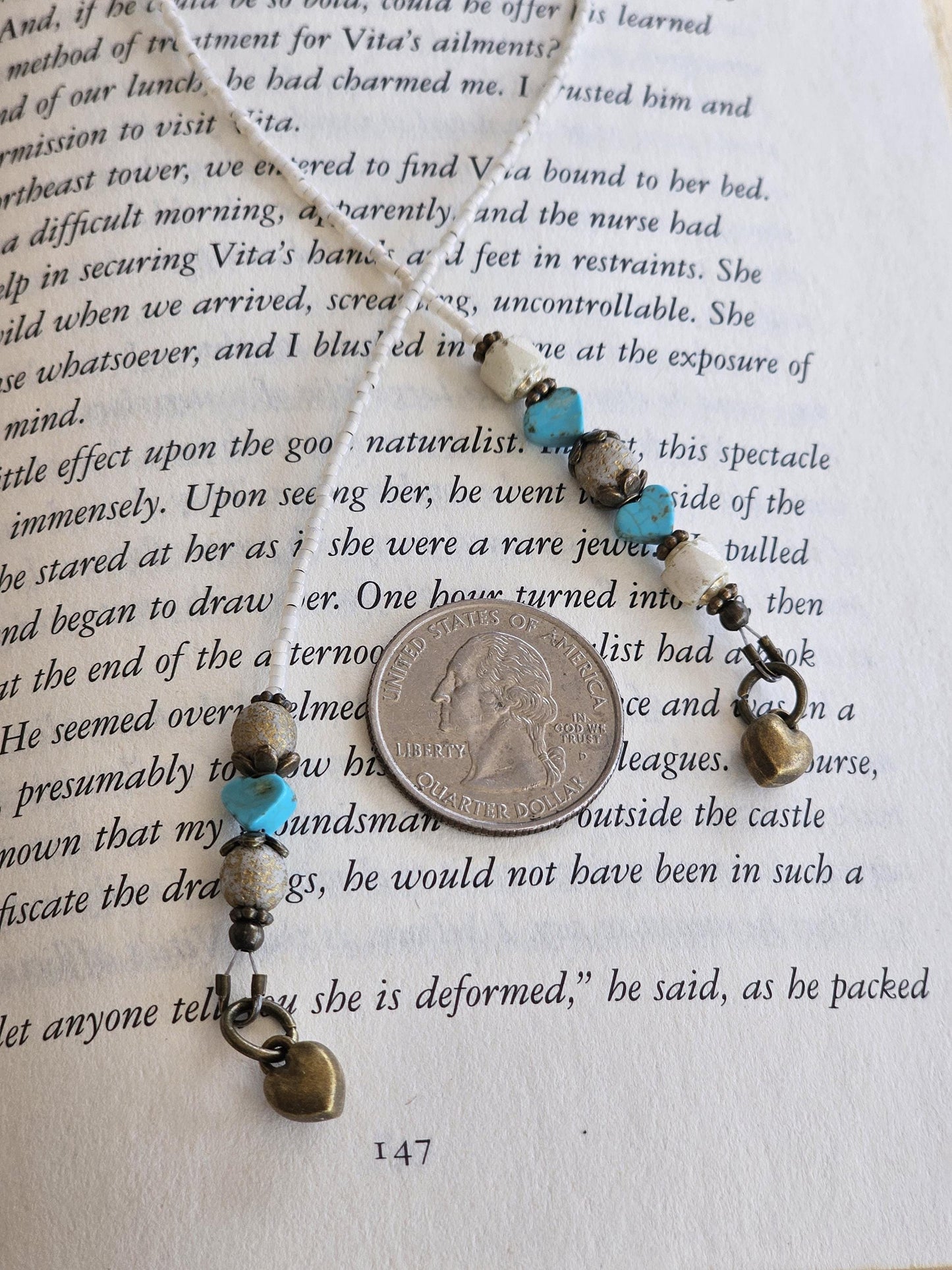 Tiny Genuine Turquoise Heart Bookmark, Unique Gemstone Reader Gift