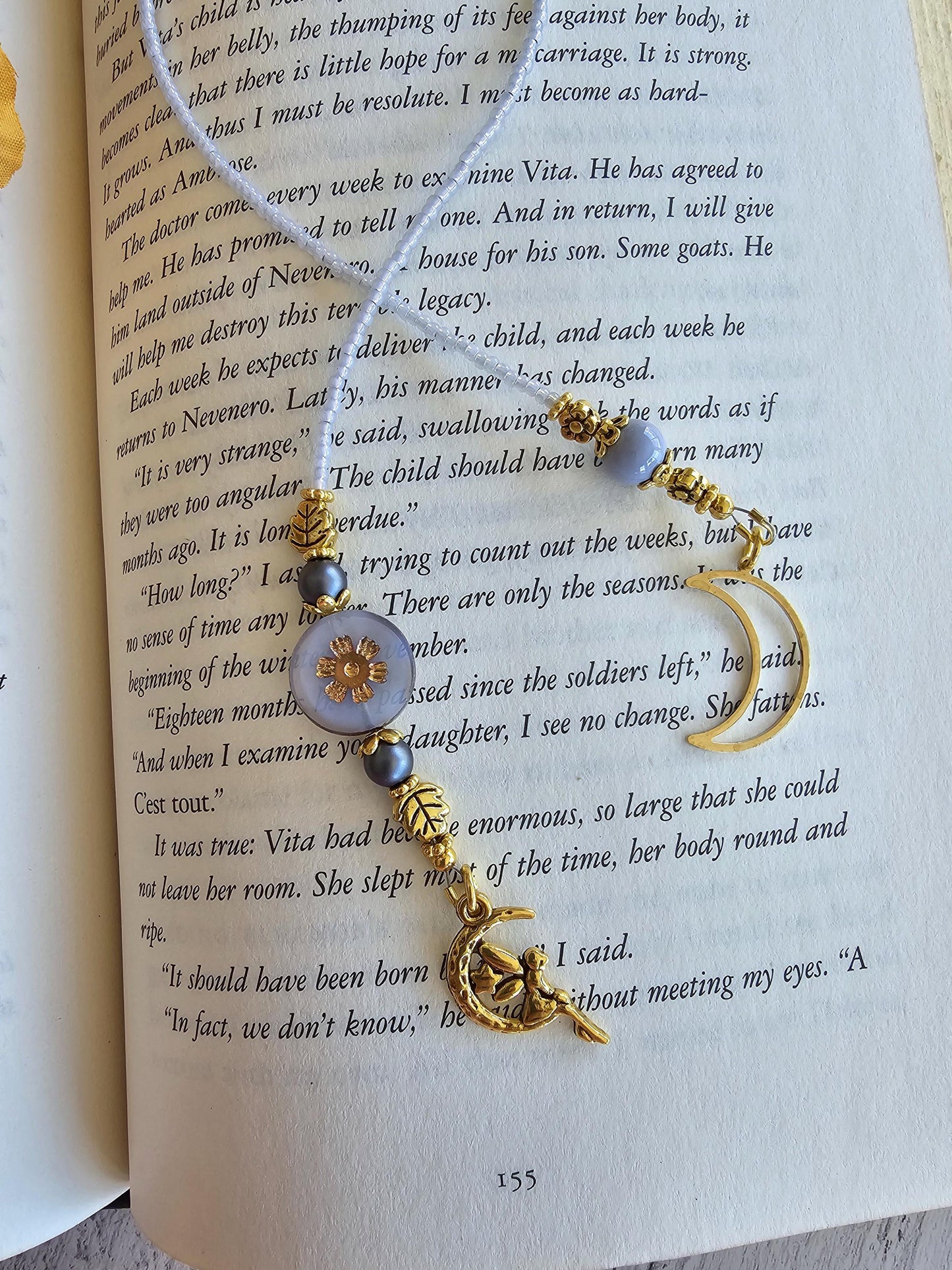 Moon Fairy Beaded Bookmark, Whimsical Reader Gift