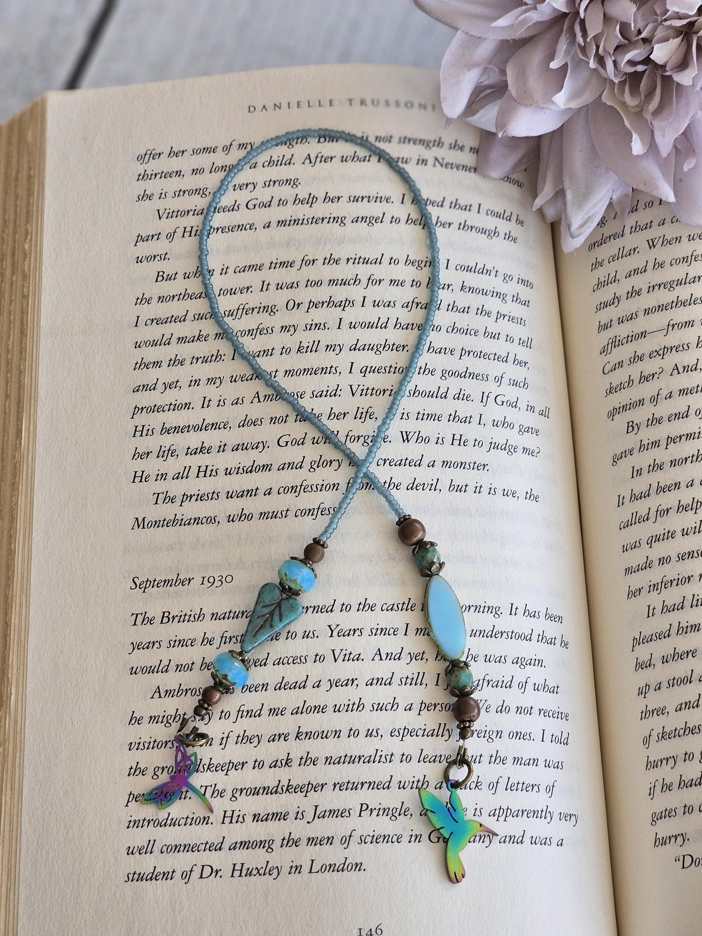 Hummingbird Beaded Bookmark, Pollinator Dragonfly Bookmark