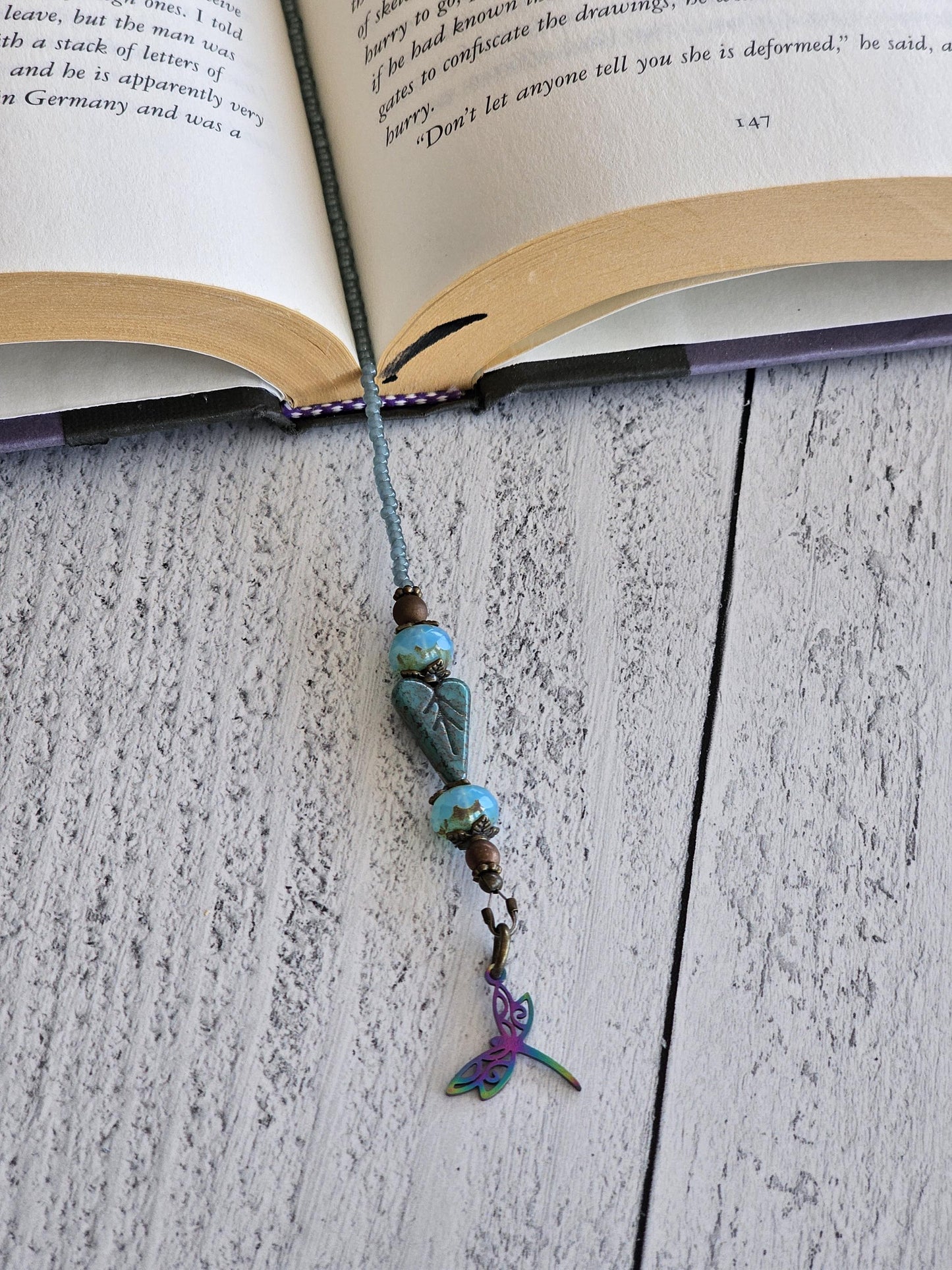 Hummingbird Beaded Bookmark, Pollinator Dragonfly Bookmark