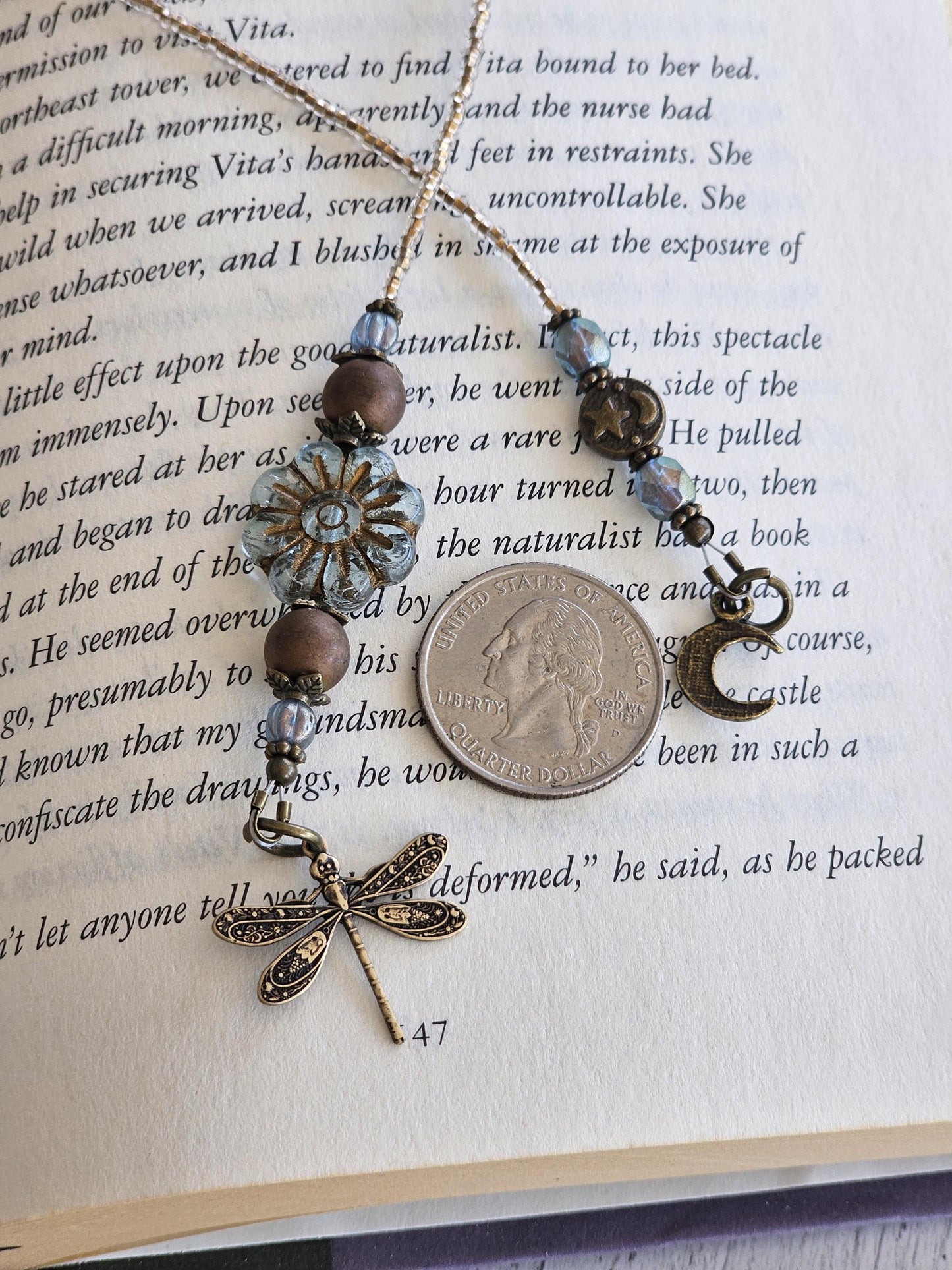 Moon Flower Beaded Bookmark, Nature Themed Reader Gift