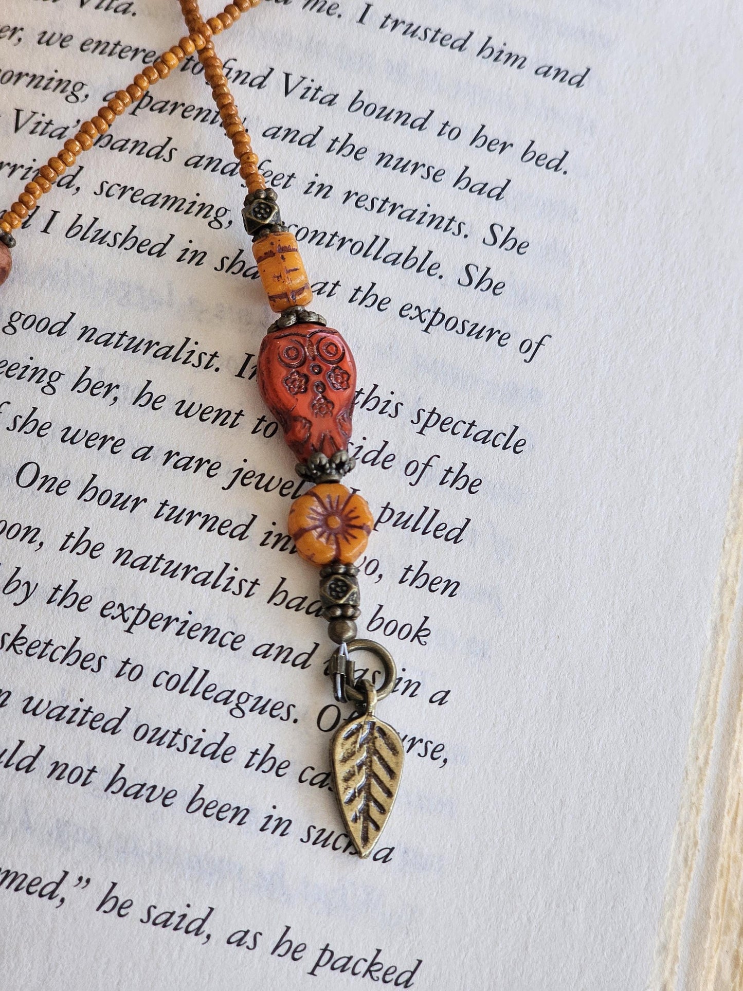 Boho Owl Beaded Bookmark, Autumn Themed Reader Gift