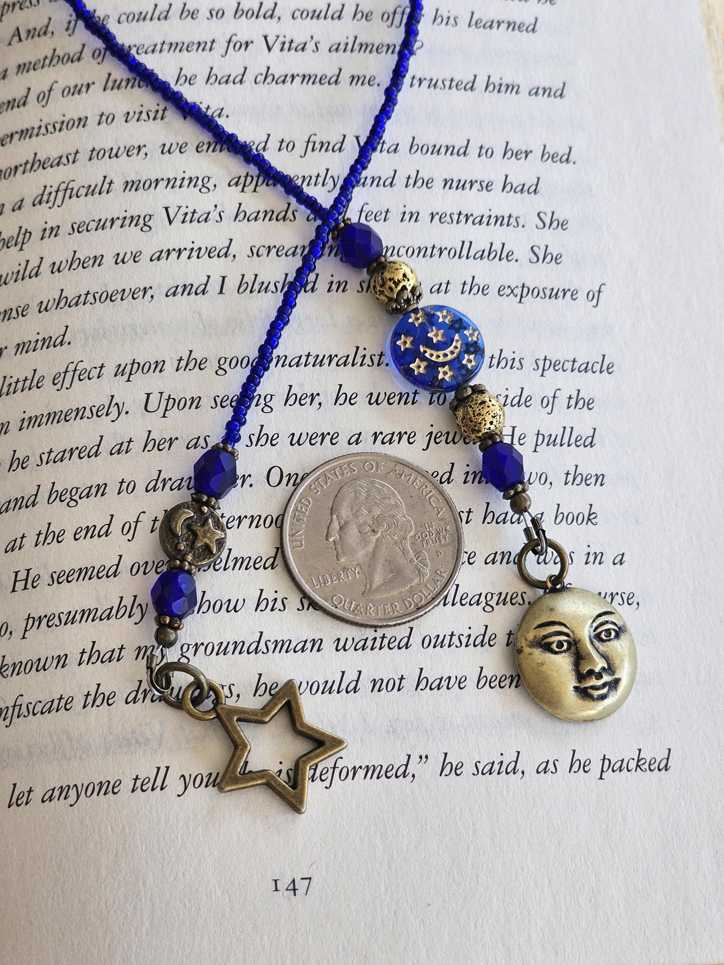 Blue Moon Beaded Bookmark Makes A Great Reader Gift Paired With Book