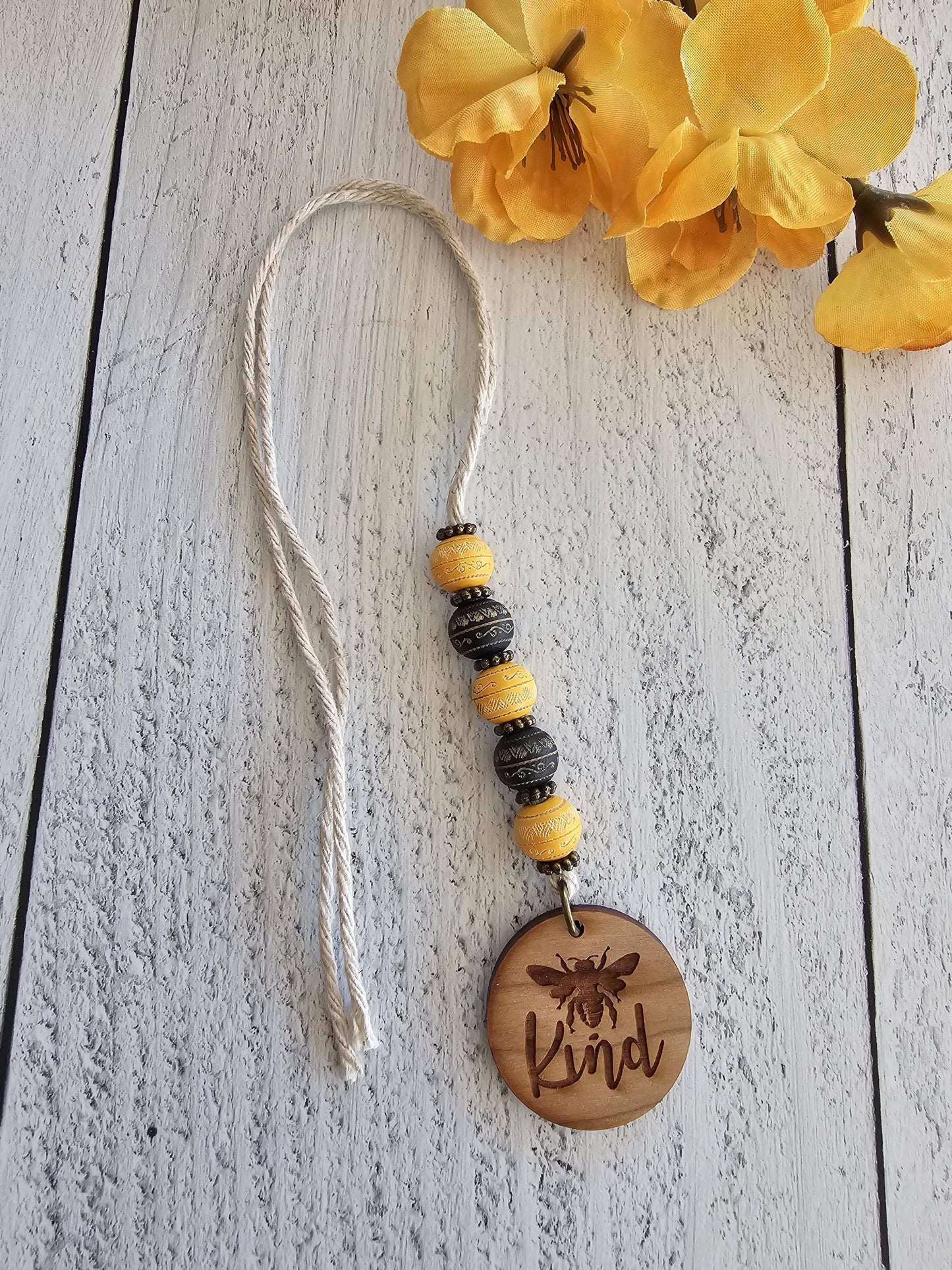 Boho Style Bee Kind Car Mirror Charm, Unique Nature Charm