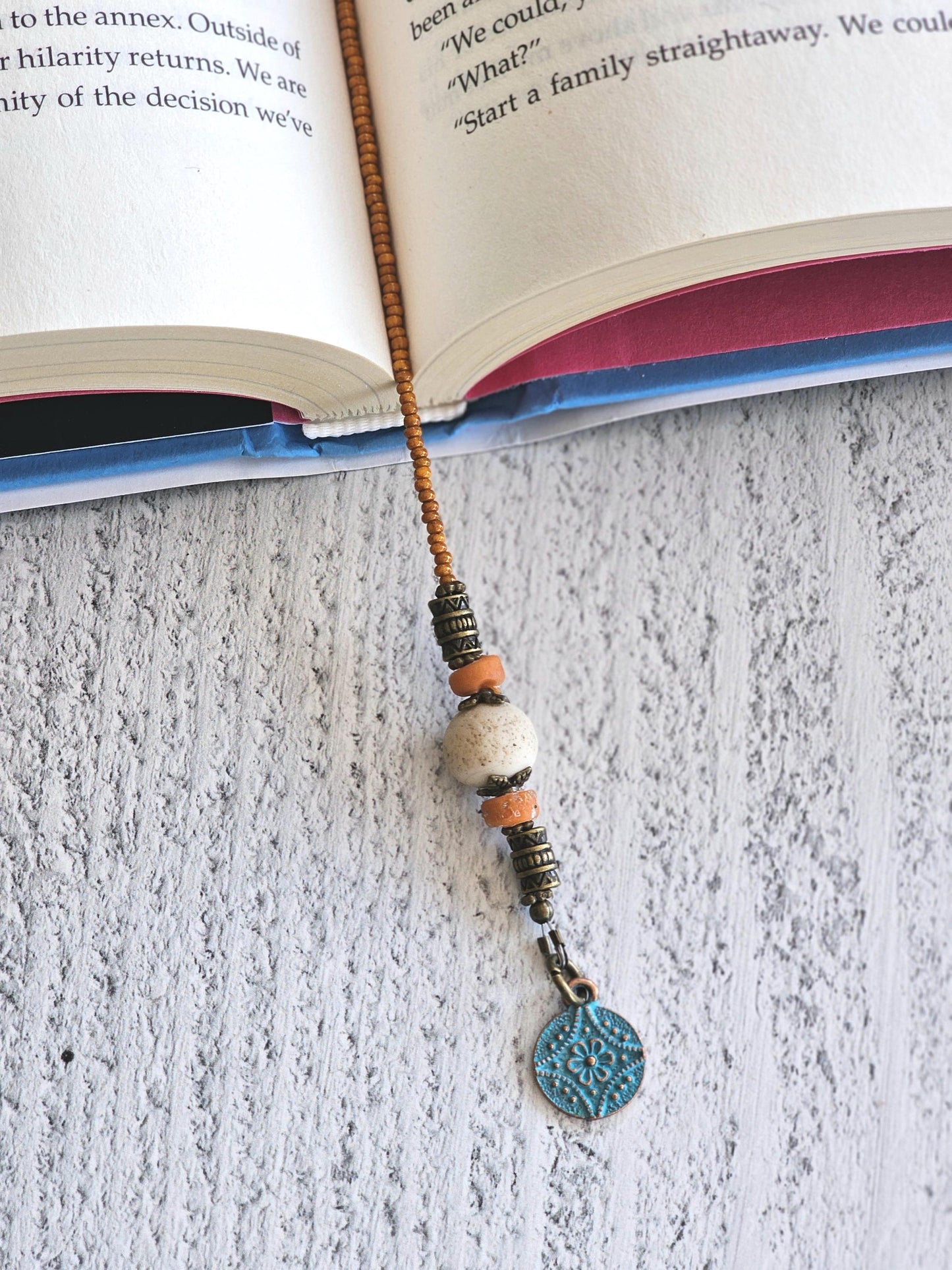 Organic Glass Bead Boho Style Bookmark, Beads Made in Java, Indonesia