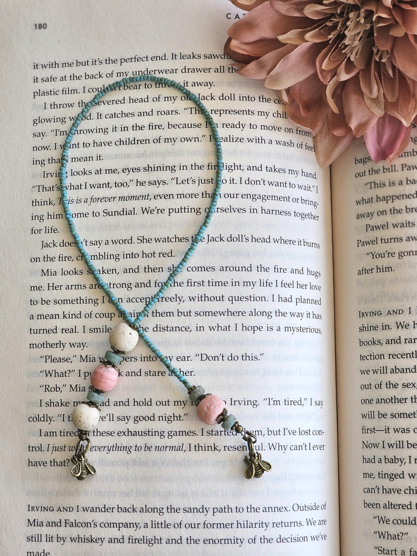 Organic Beaded Boho Style Bookmark With Bee Charms