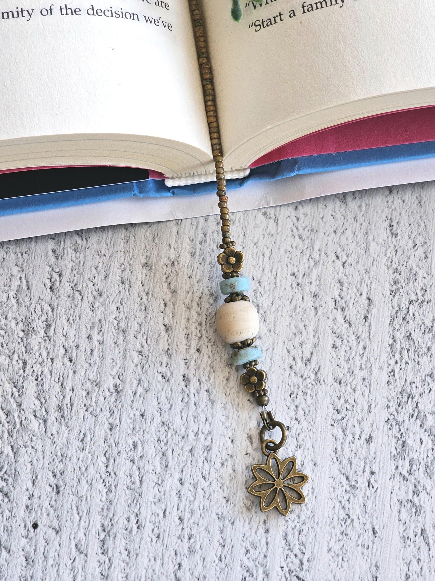 Flower Bookmark With Organic Indonesian Beads