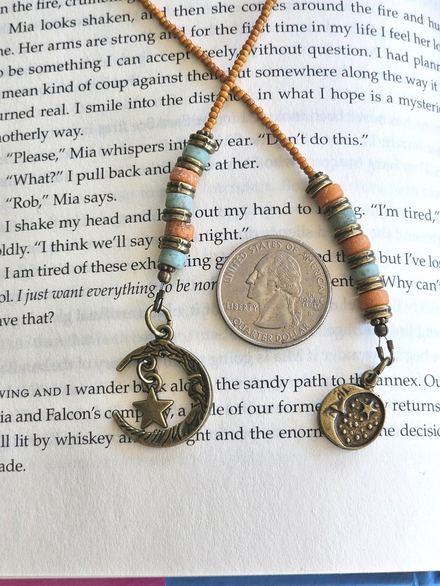 Moon Theme Bookmark, Organic Handmade Beads from Indonesia