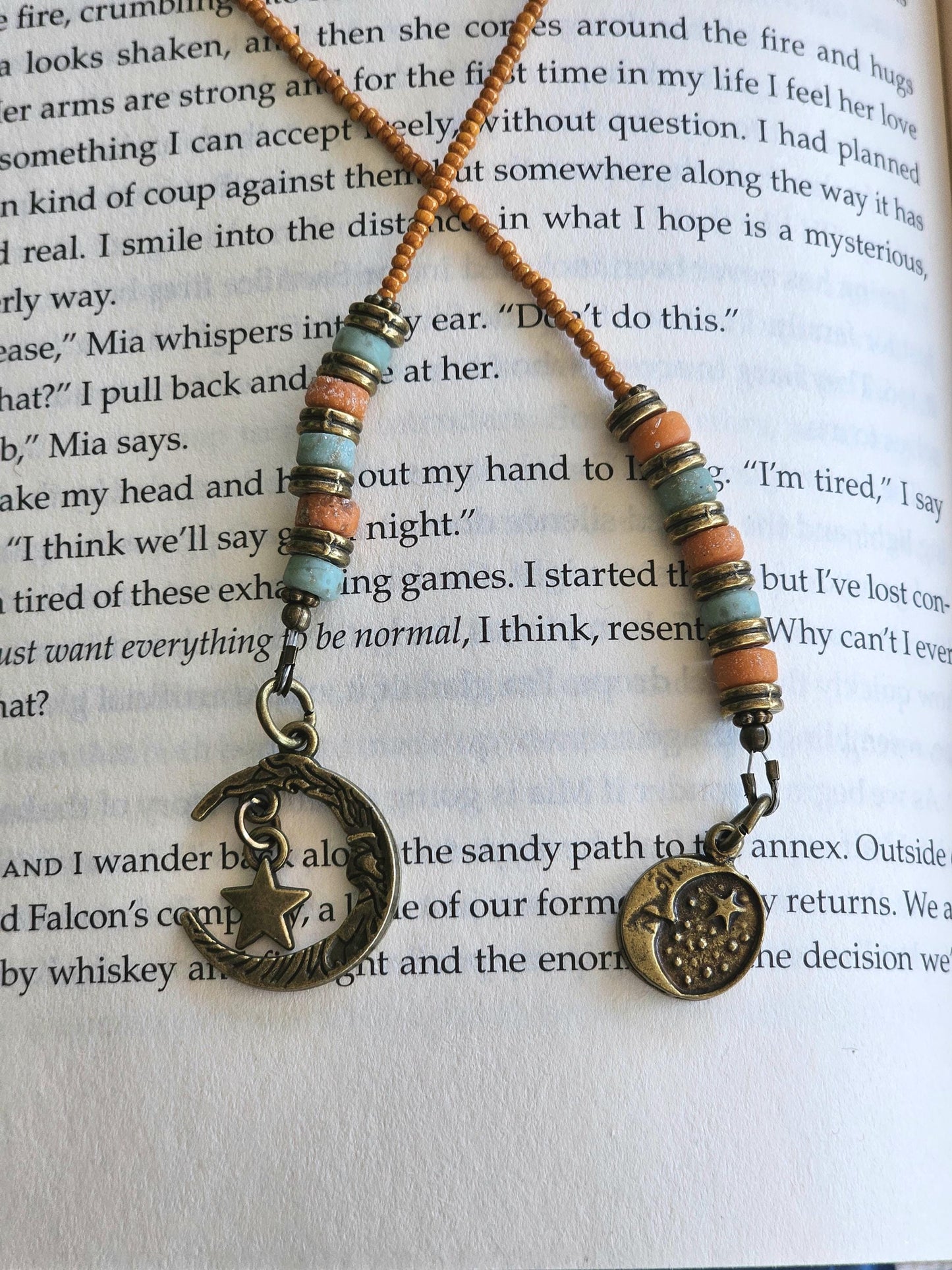 Moon Theme Bookmark, Organic Handmade Beads from Indonesia