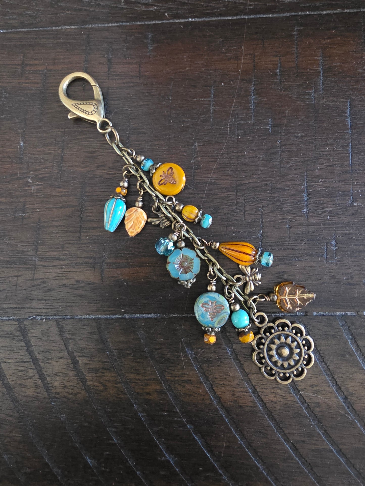 Boho Style Pollinator Bee Beaded Bag Charm Zipper Pull