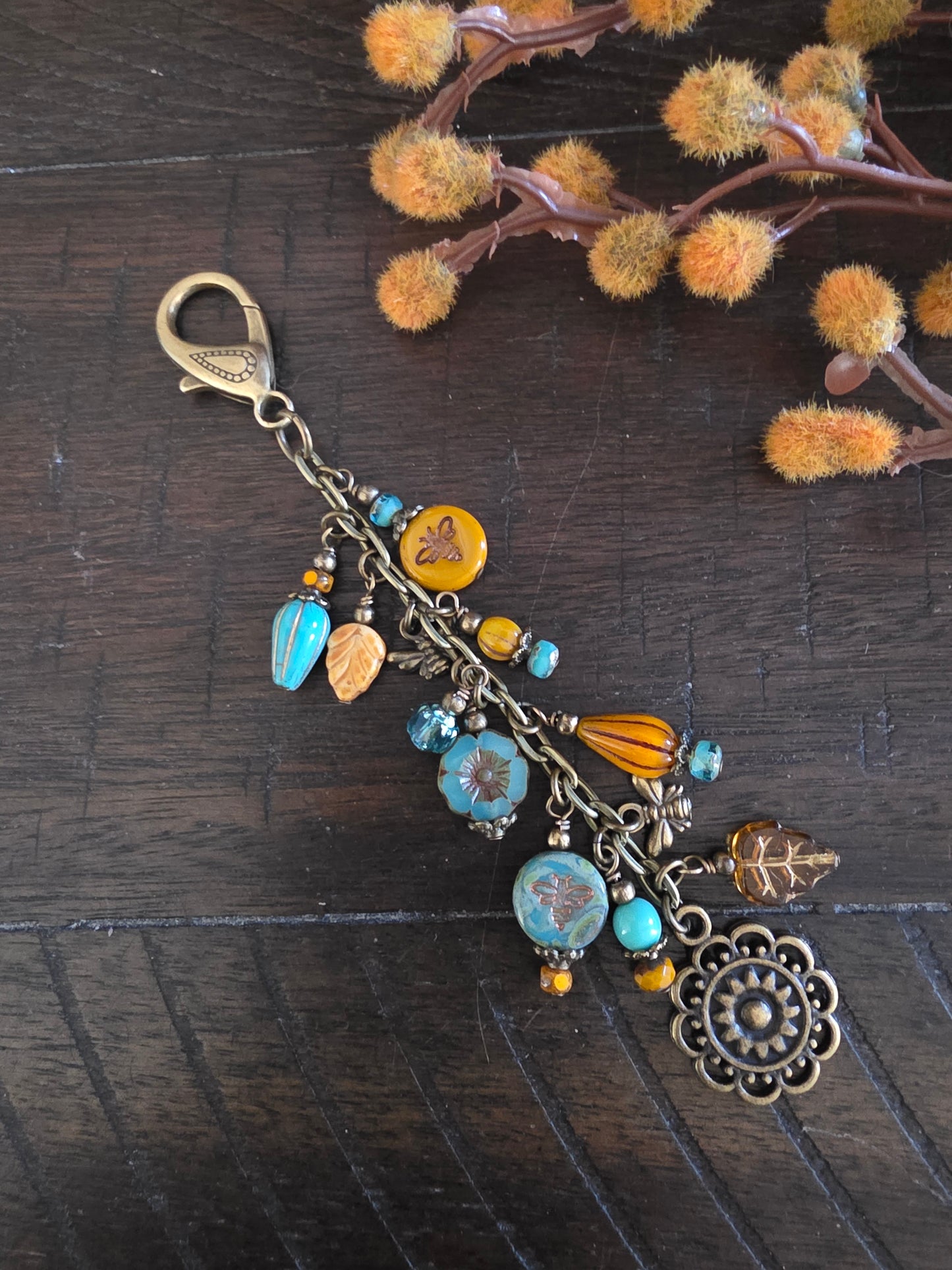 Boho Style Pollinator Bee Beaded Bag Charm Zipper Pull
