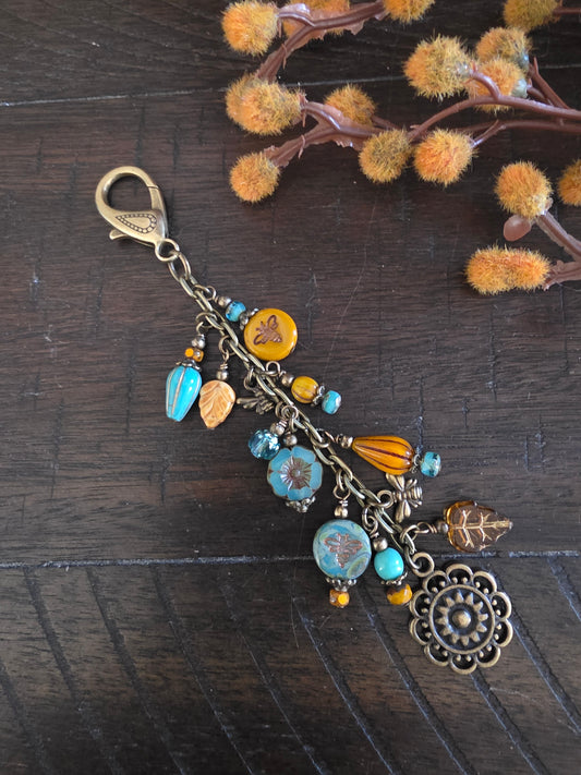 Boho Style Pollinator Bee Beaded Bag Charm Zipper Pull