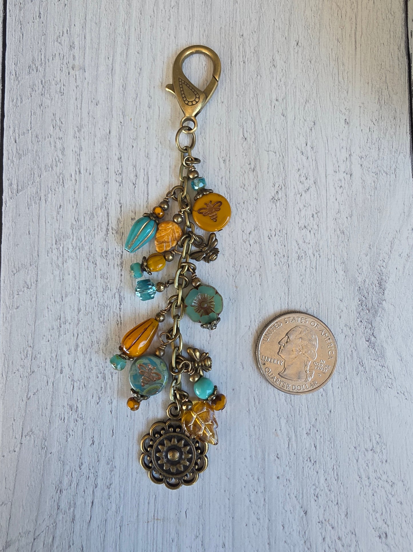 Boho Style Pollinator Bee Beaded Bag Charm Zipper Pull