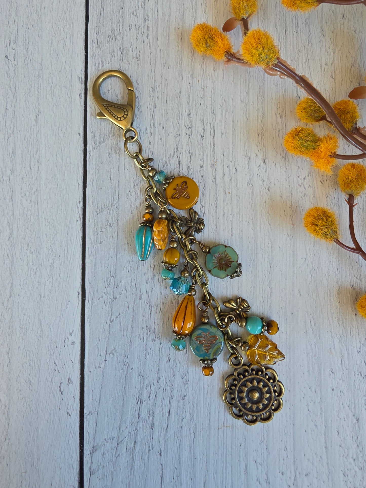 Boho Style Pollinator Bee Beaded Bag Charm Zipper Pull