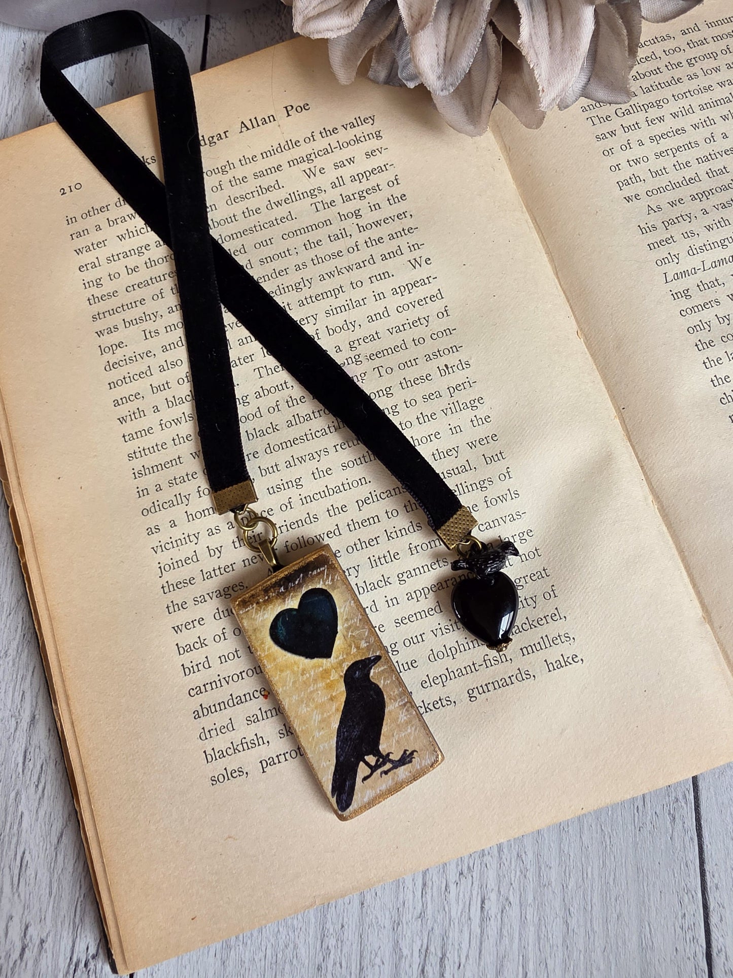 Black Raven Velvet Ribbon Bookmark