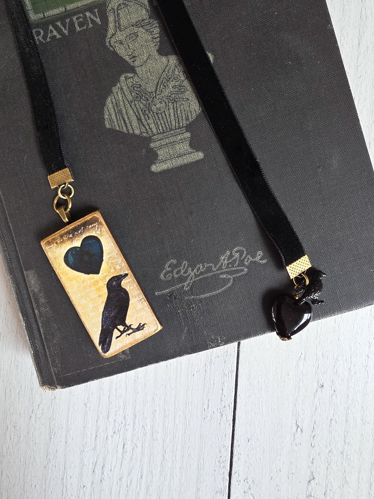 Black Raven Velvet Ribbon Bookmark