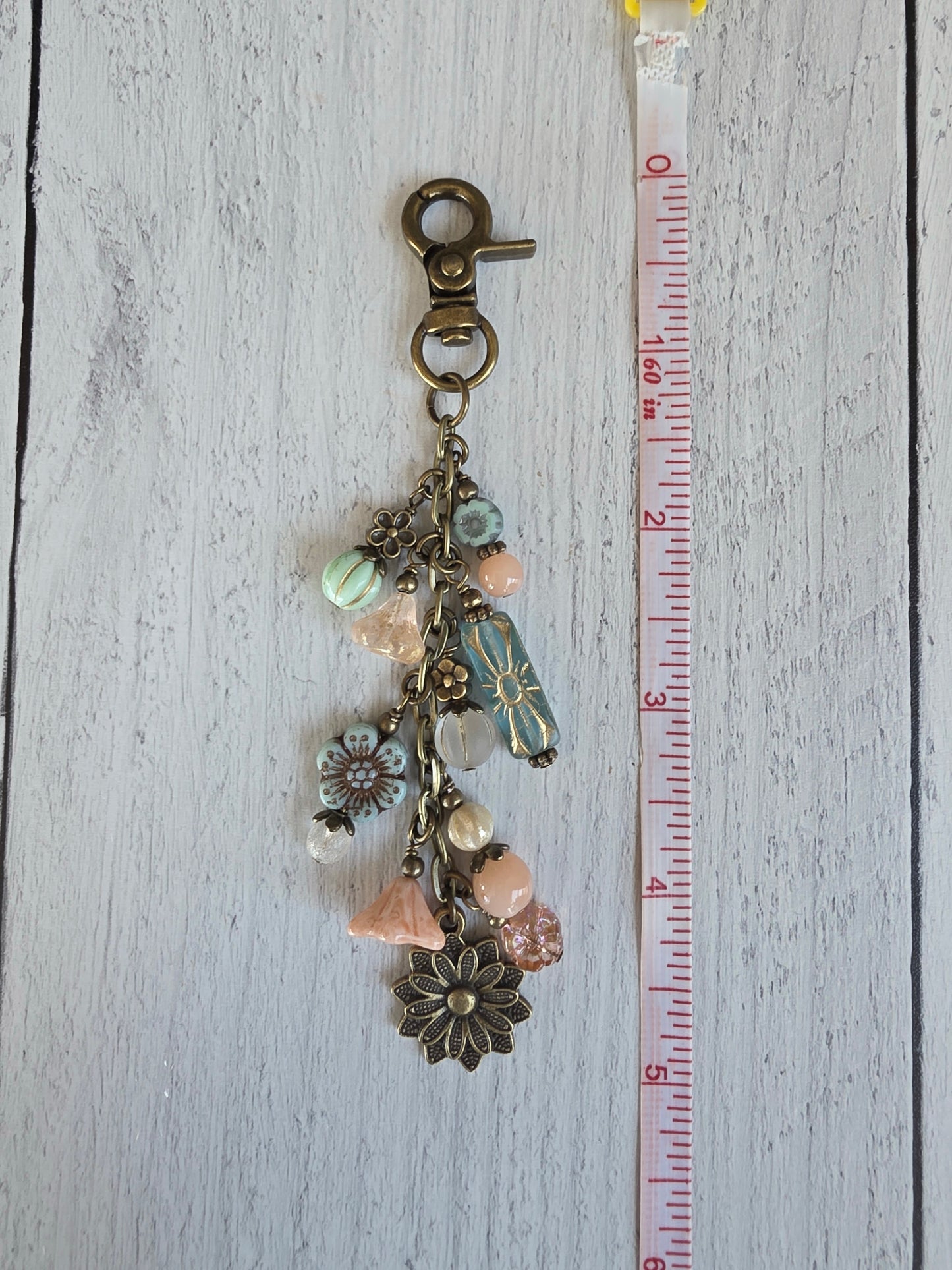 Boho Style Beaded Bag Charm Zipper Pull With  Flower Nature Theme