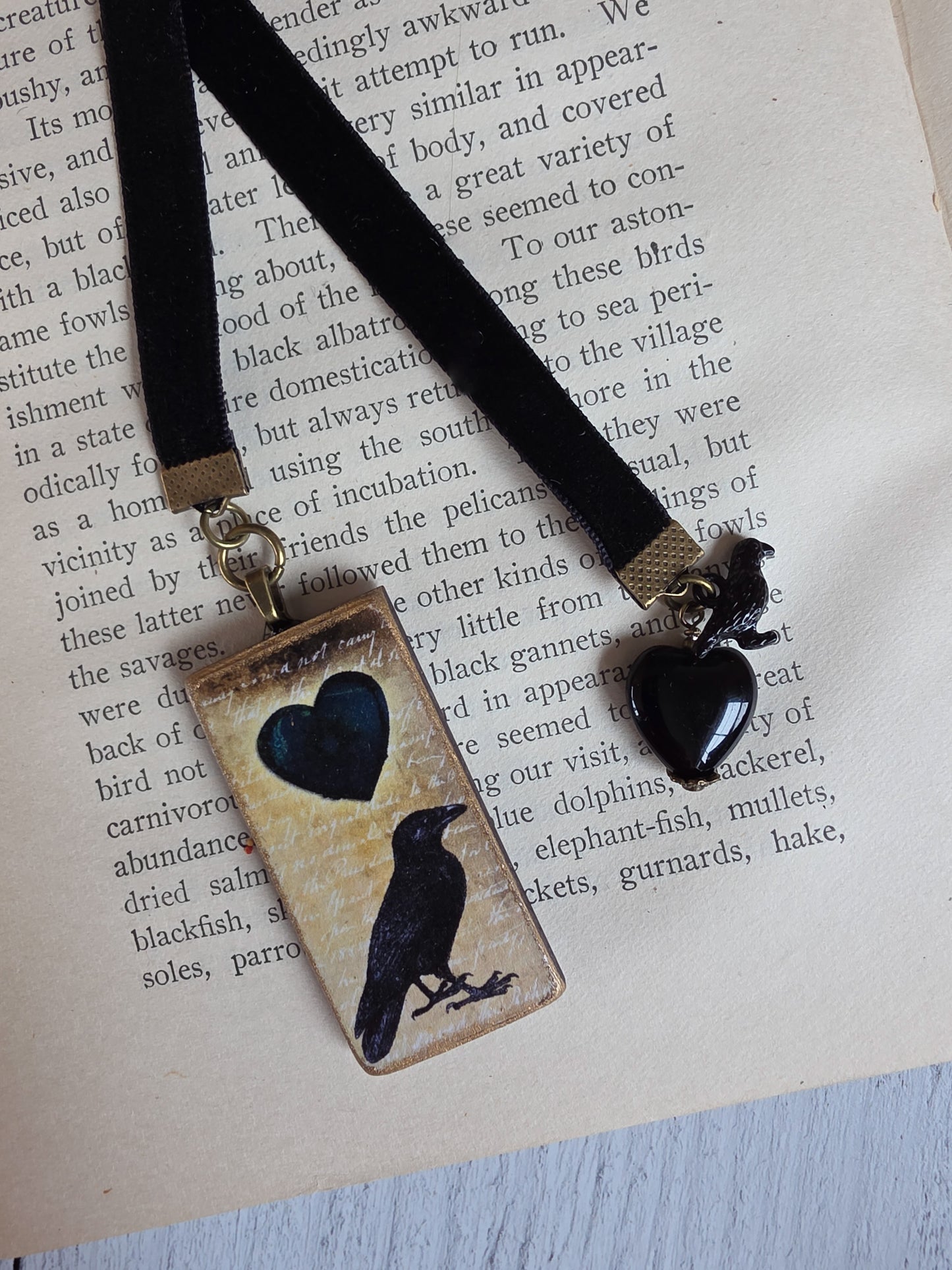 Black Raven Velvet Ribbon Bookmark