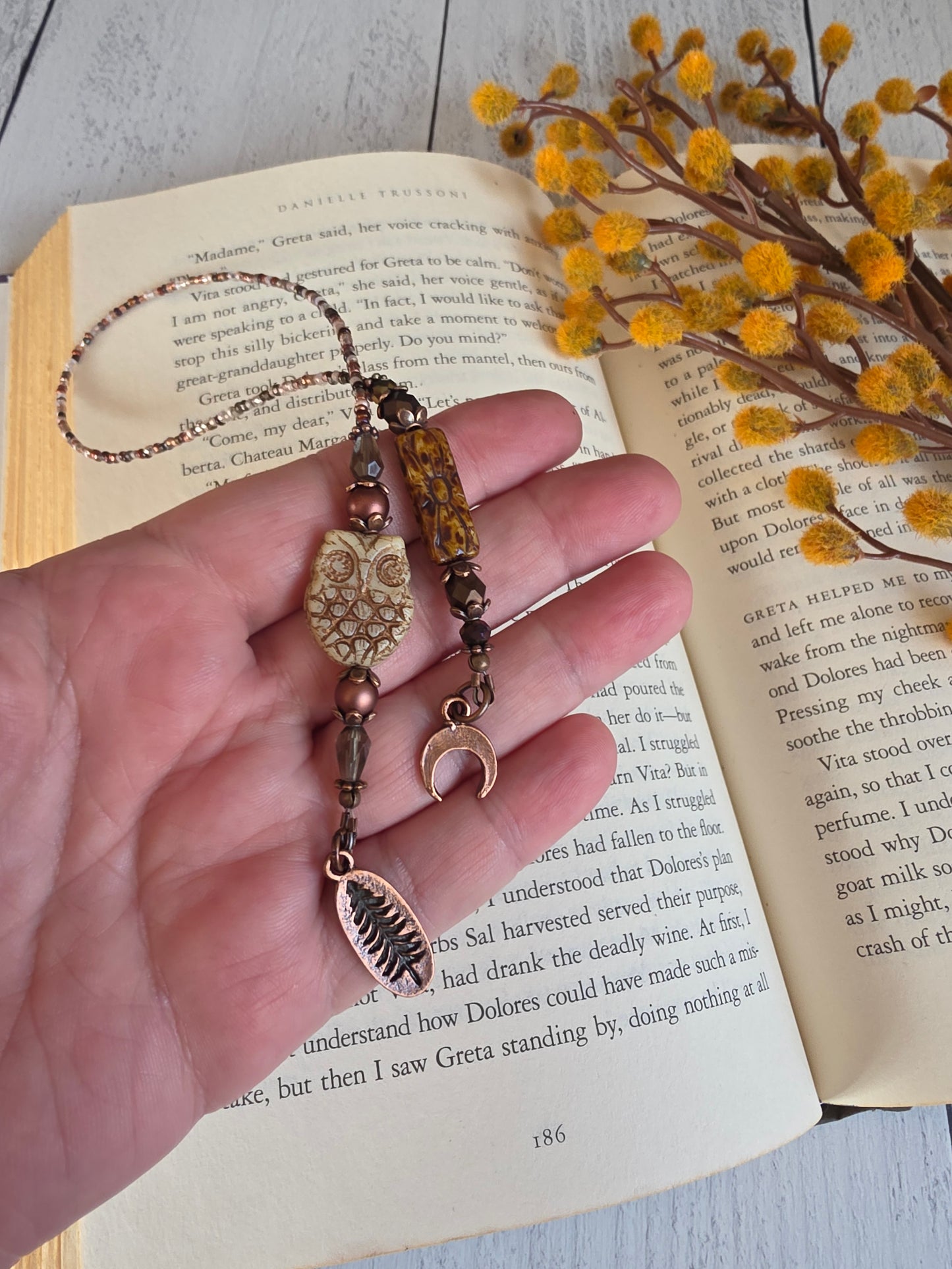 Copper Plated and Glass Owl Bookmark